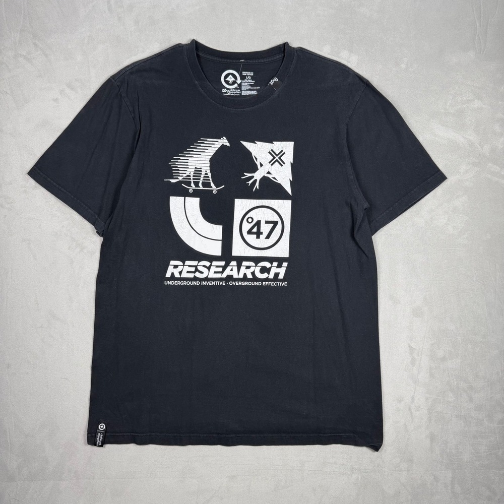 Y2K Mens LRG Research Graphic Streetwear Skate T-Shirt Black Large